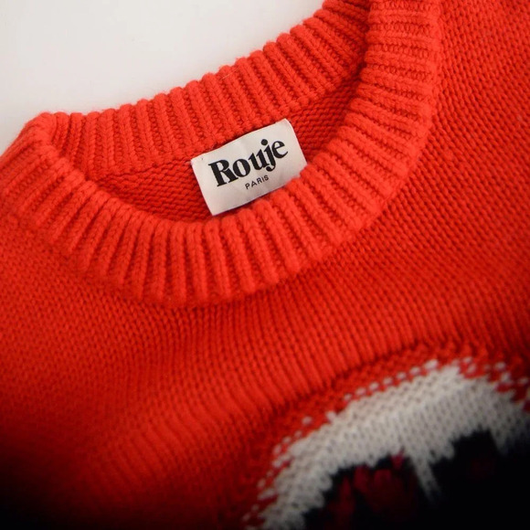 Rouje Paris Red Clown Face Knit 90%  Wool Sequins Sweater S - Picture 9 of 13